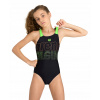 Arena Girls Swimsuit V Back Graphic Black/Soft Green