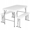 Skladací cateringový stôl Springos biely + 2 lavice plast