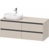 DURAVIT Ketho 2 závesná skrinka pod umývadlo na dosku (umývadlo vľavo), 4 zásuvky, 1400 x 550 x 568 mm, taupe matná, K24898L91910000