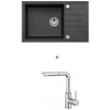 Alveus MERYLL 130 SET kuchynský granit. drez so sifón. 78x48 Black + batéria SIROS Chróm MERYLL130G91+SIROSCHROM