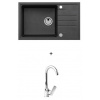 Alveus MERYLL 130 SET kuchynský granit. drez so sifón. 78x48 Black + batéria TINA Chróm MERYLL130G91+TINA