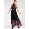 Čierne dámske vzorované maxi šaty s odhalenými ramenami M1091 Pattern 190 ONE SIZE