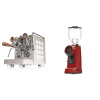 Rocket Espresso Appartamento, white, walnut + Eureka Helios 75, ferrari red