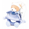Plyšový medvedík s hrkálkou Ours Petit Chou Rattle Doudou et Compagnie v darčekovom balení modrý 19 cm od 0 mes