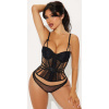 Čipkovaný čierny korzet s tangami #Veľkosť L Farba Čierna