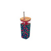 Quokka Sklenený cestovný hrnček so slamkou Liquid Cube Cherries 540 ml 24x8 modrá