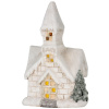 Dekorácia MagicHome Vianoce, Kostol, 3 LED žltá, keramika, 2xAAA, interiér, 17x11x27 cm