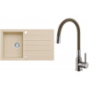 Set Alveus (dřez Cortina 130 Beige 55, s excentrem + baterie Mintas Béžová/Kartáčovaná ocel) SETA25345