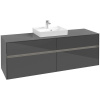 VILLEROY & BOCH Collaro závesná skrinka pod umývadlo na dosku (umývadlo v strede), 4 zásuvky, s LED osvetlením, 1600 x 500 x 548 mm, Glossy Grey, C077B0FP