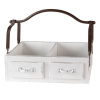 Clayre & Eef Biely drevený retro box s dvoma priehradkami a kovovým uchom - 41 * 19 * 29 cm - Clayre & Eef