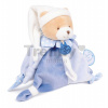Plyšový medvedík s klipom na cumlík Ours Petit Chou Doudou Dummy Holder Doudou et Compagnie v darčekovom balení modrý 17 cm od 0 mes
