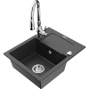 Mexen Enzo granitový drez 1-komorový s odkvapkávačom a kuchynskou batériou Savita, čierny škvrnitý - 6506-76-672601-00