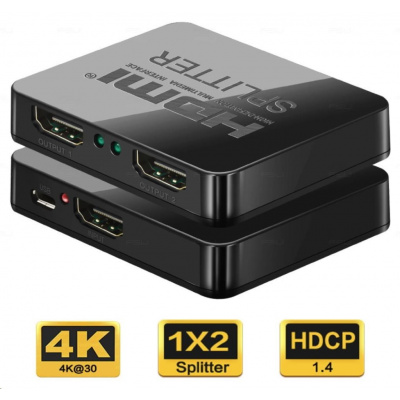 PREMIUMCORD HDMI splitter 1-2 porty, napájanie USB, 4K, FULL HD, 3D khsplit2c