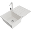 Mexen Bruno, drez granitový 795x495x200 mm, 1-komorový, biela s chrómovým sifónom a chrómová drezová batéria Rita, 6513-20-670300-00