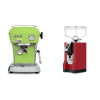 Ascaso Dream ONE, Fresh Pistachio + Eureka Mignon Bravo, CR ferrari red
