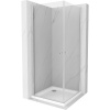 Mexen Pretoria Duo sprchový kút otvárací 90 x 90 cm, priehľadné sklo, profil chróm + sprchová vanička Flat - 852-090-090-01-02-4010