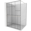 Mexen Kioto+, sprchová zástena Walk-In s poličkou a vešiakom 120 x 200 cm, 8mm číre sklo čierny vzor, brúsená oceľ profil, 800-120-121-97-78