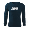 DRAGOWA Fit-T tričko s dlhým rukávom muscle army, tmavomodrá 160g/m2 - L