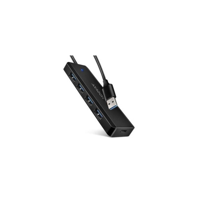 Axagon HUE-C1A cestovní čtyřportový USB-A 5Gbps hub/USB-C konektor pro externí napájení/kabel 19 cm