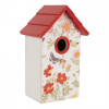 Clayre & Eef Bielo-červená dekoračná vtáčia búdka s kvetmi Birdhouse - 15*10*22 cm - Clayre & Eef