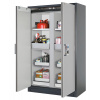 Protipožiarna skriňa typ Select, s deliacou stenou, vložné police a výsuvné vane, dvere sivé
