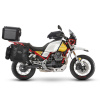 Kompletná sada sedlových brašní SHAD TERRA TR40 adventure a hliníkového vrchného kufra SHAD TERRA BLACK 48L vrátane montážnej sady SHAD MOTO GUZZI V 85 TT