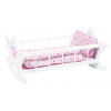 Goki Drevená kolíska pre bábiku biela s korunkou + obliečky, 52cm