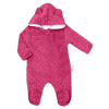 Baby Nellys Kombinézka /overal Minky s kapucňou a uškami - sytě ružová, veľ. 62 80 (9-12m)
