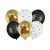 Party Latexové balóny Happy New Year 30 cm, zlaté/čierne/biele, 6 ks