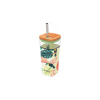 Quokka Sklenený cestovný hrnček so slamkou Liquid Cube Tropical Toucans 540 ml 24x8 zelená