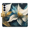 Flip pouzdro iSaprio - Samsung Galaxy S25 FE - Gold Flowers s kapsičkami na karty (Flipové knížkové pouzdro, obal, kryt iSaprio s přihrádkami na karty a motivem)