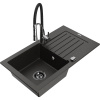Mexen Pablo, 1-komorový granitový drez 752x436x161 mm a drezová batéria Aster, čierna-zlatá metalíza, 6510-75-73450-07-B