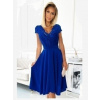 Numoco 381-3 LINDA - šifónové šaty s krajkovým výstrihom - modré