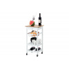 Servírovací stolík / regál, doska masív bambus, MDF, biely matný lak, pojazd - DR-044