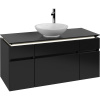 VILLEROY & BOCH Legato závesná skrinka pod umývadlo na dosku (umývadlo v strede), 5 zásuviek, s LED osvetlením, 1200 x 500 x 550 mm, Black Matt Lacquer, B578L0PD