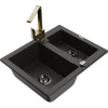 Mexen Carlos granitový drez 1,5-komorový s kuchynskou batériou Rita, čierny/zlatý metalik - 6518-75-670300-50-B