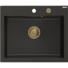 Mexen Elix granitový drez 1-komorový 600 x 500 mm, čierny/zlatý metalický, sifón zlatý - 6525601005-75-G