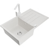 Mexen Bruno, drez granitový 795x495x200 mm, 1-komorový, biela s chrómovým sifónom a biela drezová batéria Rita, 6513-20-670300-20