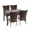Design-Shop 4x Stolička a stola HWC-G19, polyratan, 120x75cm - hnedá, krémové vankúše