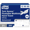 TORK Xpress® rýchlorozpustné viacvrstvové utierky na ruky Biele H2, pokročilá kvalita, 2-vrstvové, cikcakový sklad, splachovateľné, 21 × 200 listov 129089; 129089