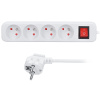 Solight predlžovací prívod, 4 zásuvky, biely, vypínač, 1,5m PP30