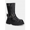 Kožené členkové topánky Guess NURIA dámske, čierna farba, na plochom podpätku, FLFNUR LEA10 FLFNUR.LEA10.BLACK EUR 40