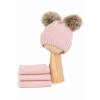 Agbo Detská zimná čiapka s dvoma brmbolcami a pletený šál – smotanová Farba: Púdrová, Veľkosť: 46-48