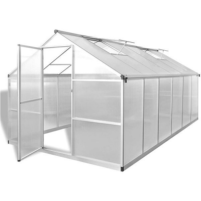 vidaXL Spevnený hliníkový skleník so základňou 9,025 m2