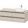 DURAVIT Ketho 2 závesná skrinka pod umývadlo na dosku (umývadlo vpravo), 4 zásuvky, 1400 x 550 x 568 mm, taupe super matná, K24898R83830000