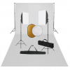 Štúdiový set s lampami typu softbox, pozadím a blendami