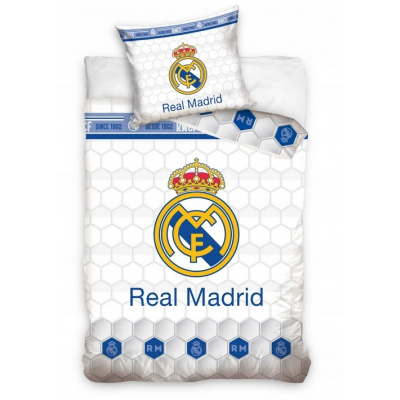 Posteľné obliečky - Carbotex RM181013 140 x 200 cm sada bielej posteľnej bielizne (Real Madrid Bedding 140x200 RM181013 100% bavlna)