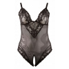 Cottelli Collection PLUS SIZE Crotchless Body, čierne priehľadné body s čipkou