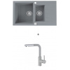 Alveus CADIT 70 SET kuchynský granit. dvojdrez so sifón. 79x50 + batéria SIROS Beton CADIT70G81+SIROS81