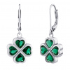 Stříbrné visací náušnice čtyřlístek se zelenými Brilliance Zirconia JJJ0085EG